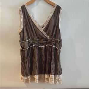 Ideology Cream and Brown Lace Trim Top